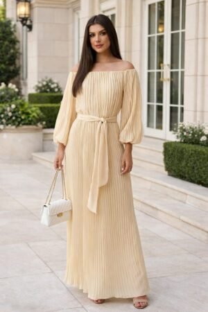 VESTIDO  LONGO  PLISSADO  OMBRO